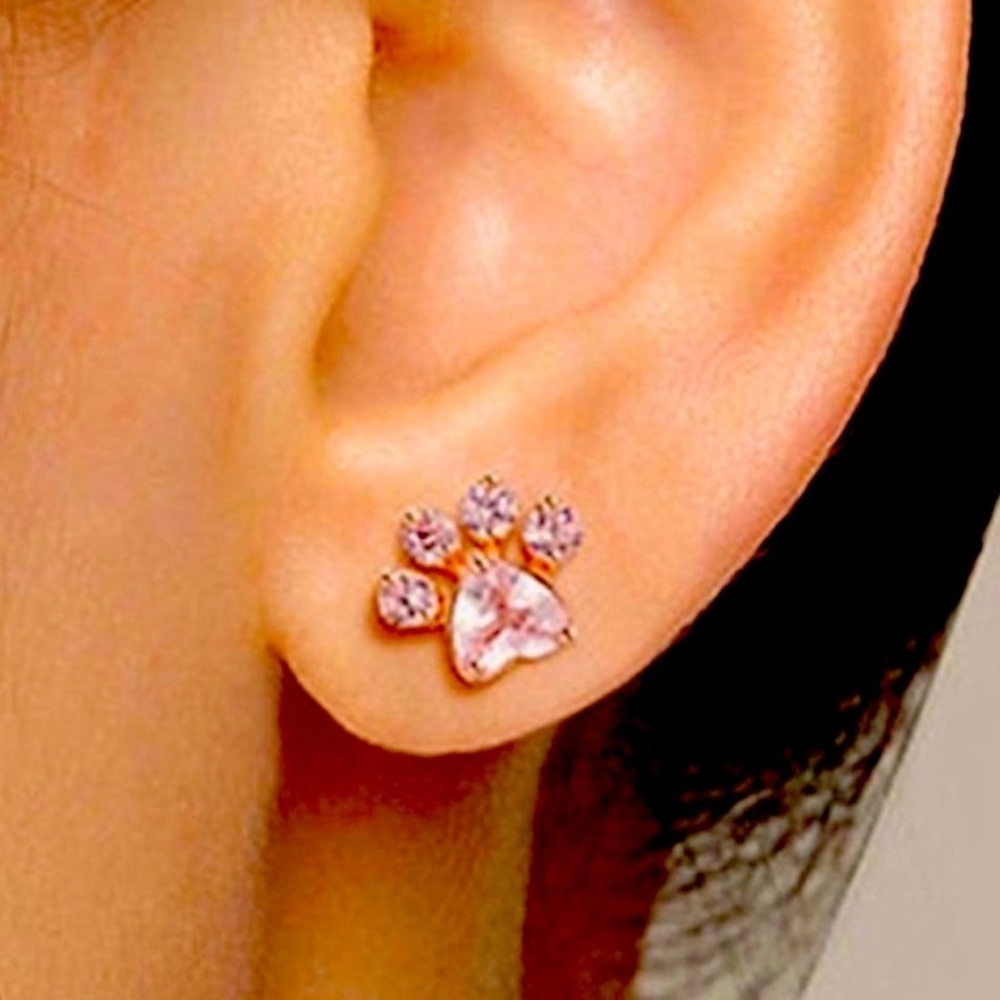 Pink Heart Paw earrings / stud - Picture 5 of 5